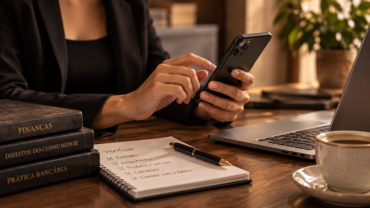 Pessoa verificando uma operação financeira no celular